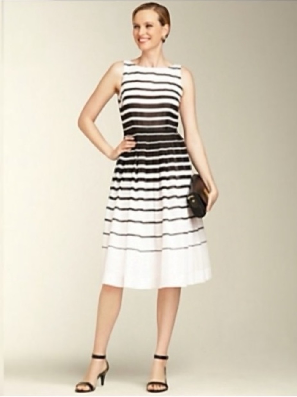 Talbots Black & White Striped Fit-and-Flare Dress